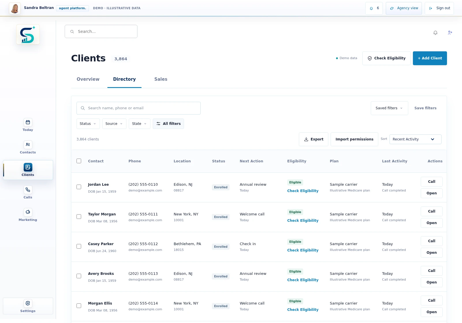 SyncTrix Clients product preview. Illustrative data.