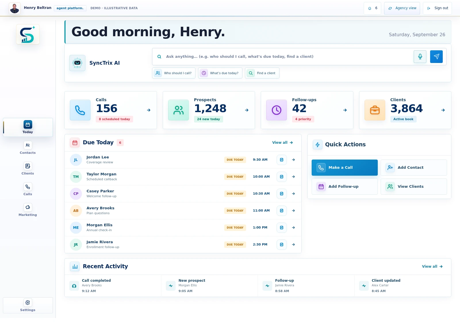 SyncTrix Today product preview. Illustrative data.